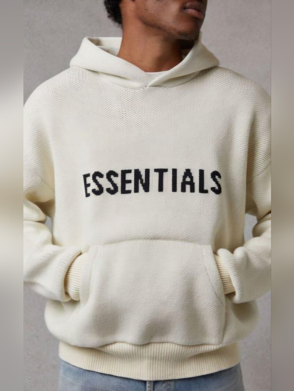 FEAR of GOD Essentials Open-Wave Knit Dropped Shoulders Size L Hoodie/Sweater.
